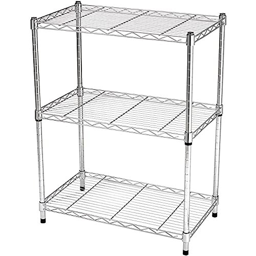 Basics 3-Shelf Narrow Adjustable, Heavy Duty Storage Shelving Unit  (250 lbs loading capacity per shelf), Steel Organizer Wire Rack, Chrome