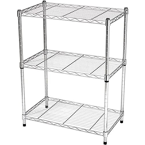 Basics 3-Shelf Narrow Adjustable, Heavy Duty Storage Shelving Unit  (250 lbs loading capacity per shelf), Steel Organizer Wire Rack, Black