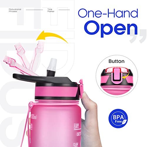 32oz Leakproof BPA Free Drinking Water Bottle with Time Marker & Straw to Ensure You Drink Enough Water Throughout The Day for Fitness and Outdoor