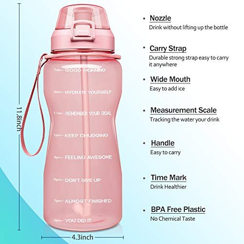bottlebottle Motivational Water Half Gallon Bottle with Time Marker Straw  Wide Mouth and Handle Leak…See more bottlebottle Motivational Water Half