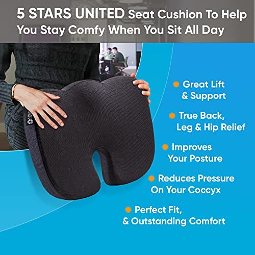 Coccyx Orthopedic Seat Cushion and Lumbar Support Pillow for Office Chair  Memory Foam Car Seat Cushion with Washable Cover Ergonomic Desk Chair Cushion  for Tailbone, Lower Back Pain, Sciatica Relief 