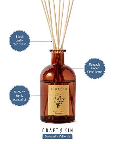 LOVSPA Cashmere Woods Reed Diffuser Oil Refill with Replacement Reed Sticks | Amber Mimosa, Vanilla Musk & Apricot Nectar 