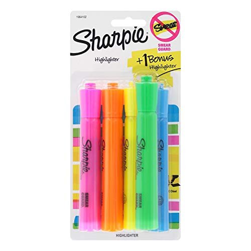 Sharpie Tank Highlighters, Chisel Tip, Assorted Colors, 4-Count + 1 Bonus -  Imported Products from USA - iBhejo