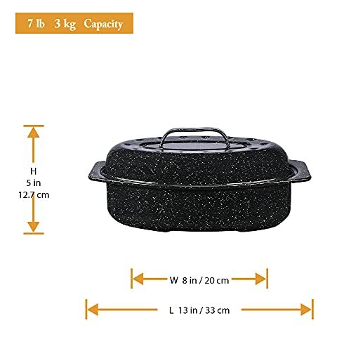 Granite Ware Covered Oval Roaster, Black, 13 x 8 x 5