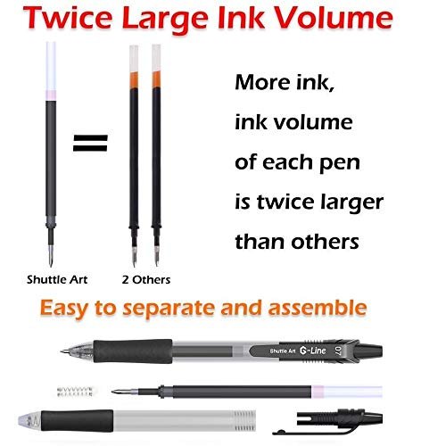 Shuttle Art Black Gel Pens, 48 Pack(20 Pens With 28 Refills