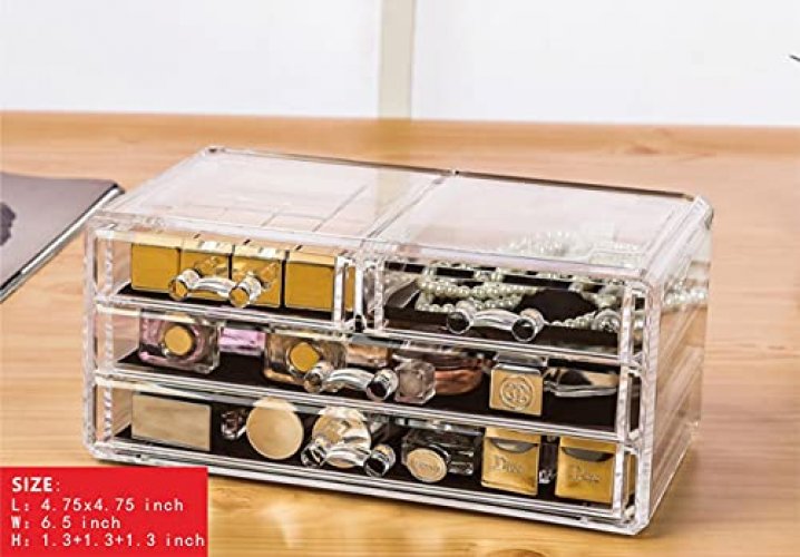 Cq acrylic Clear Makeup Organizer And Storage Stackable Skin Care Cosmetic  Display Case With 4 Drawers Make up Stands For Jewelry Hair Accessories