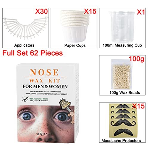 Nose Hair Waxing Kit for Men and Women, Nose Wax Kit with 100g Wax