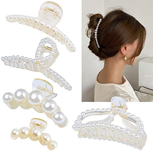 DEEKA 5 Pcs Large Pearl Hair Claw Clips White Black Hair Clips Thick Long  Hair Jaw Clips Barrettes Hair Accessories for Women and Girls - Shop  Imported Products from USA to India