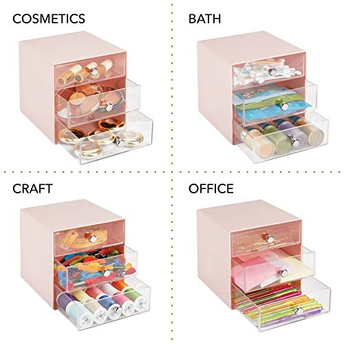 mDesign Plastic 3 Drawer Stackable Organizer for Bathroom Storage, 2 Pack,  Clear