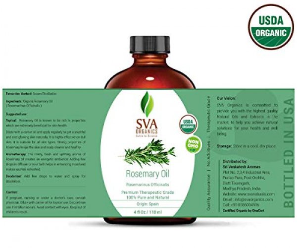 Sva Rosemary Essential Oil 4 Oz (118 Ml) With Glass Dropper - 100