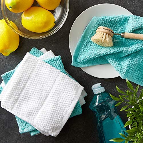 T-Fal Textiles 6-Piece Solid and Check Parquet Cotton/Terry Kitchen Dish Towel Cloth Set (Blue)