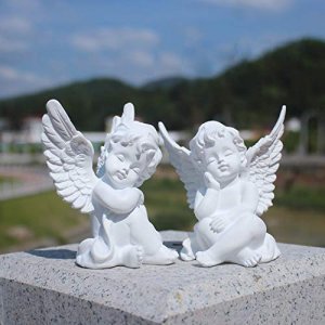 OwMell Set of 2 Cherubs Angels Resin Garden Statue Figurine, Indoor Outdoor Home Garden Decoration, Adorable Angel Sculpture Memorial Statue 4