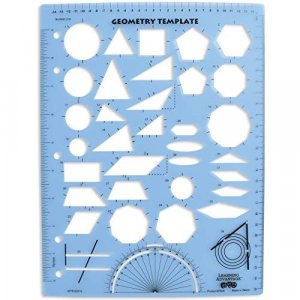 Learning Advantage Geometry Template - Sturdy Geometric Stencil To Draw 2D Shapes And Measure Angles - Includes Ruler Plus A Number Line With Negativ