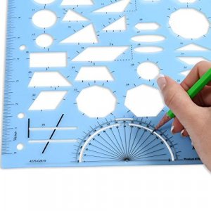 Learning Advantage Geometry Template - Sturdy Geometric Stencil To Draw 2D Shapes And Measure Angles - Includes Ruler Plus A Number Line With Negativ
