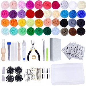 Needle Felting Kit,Wool Roving 40 Colors Set,Needle Felting Starter Kit,Wool Felt Tools with Felting Tool Instruction Included for Felted Animal Need