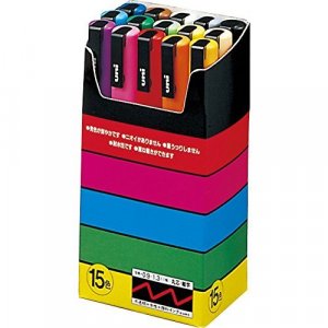  Uni-posca Paint Marker Pen SPECIAL (b-set) , Mitsubishi Pencil  Uni Posca Poster Color Marking Pens Fine Point 15 Colours (PC-3M15C), Gold  and Silver -Japan Import : Office Products