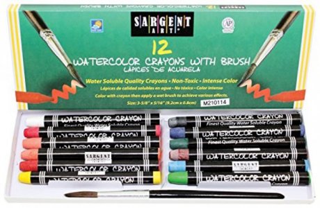 Sargent Art 22-1112 12-Count Water Color-Crayons with Brush,Assorted Colors