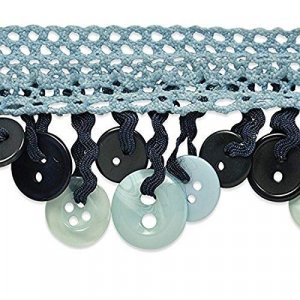Expo International Ella Crochet Button Fringe Trim, 10 Yd, Blue/Multicolor