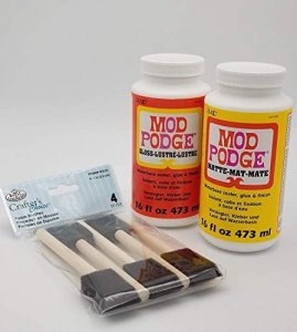 Complete Decoupage Kit - Two 16oz Bottles of Mod Podge Waterbase Sealer/Glue/Finish (Matte Finish + Gloss Finish) with 4-pk Foam Brush Set