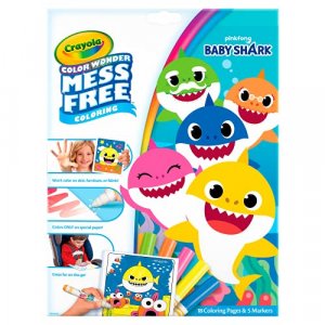 Crayola Baby Shark Color Wonder Pages (18 Pages & 5 Markers), Mess