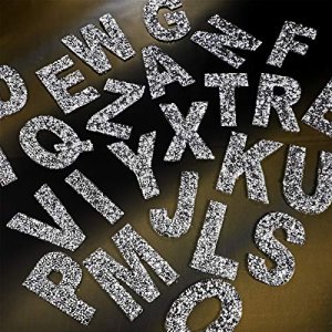 26 Pieces Large Glitter Rhinestone Alphabet Stickers Silver Crystal Letter Stickers Iron-on Rhinestone Letter Stickers for Clothing Jeans Caps Shoes