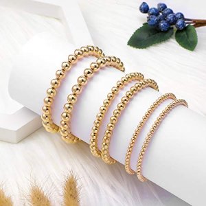  1200 Pieces Round Beaded Spacer Beads Seamless Smooth Loose  Ball Beads for Stackable Bracelet Jewelry Craft Making, 8 mm, 6 mm, 4 mm  (Gold)