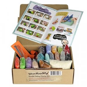 Woolbuddy Needle Felting Starter Kit, Felting Kit, 16 Vibrant Handmade Felting Wool, 6 Felting Needles, Felting Pad with Photo Booklet Instructions