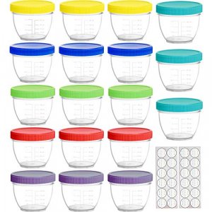 Youngever 18 Pack Baby Food Storage, 4 oz Baby Food Containers with Lids, 6 Assorted Colors, with Lids Labels