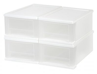 IRIS USA 7 Qt. Plastic Stackable Storage Drawers, Small, 4 Pack, White