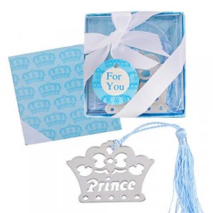 Yuokwer 24pcs Metal Bookmarks Baby Shower Souvenirs Birthday Baby Shower Favors Gift for Guest,Gift Boxed Book Lovers Collection (24, Blue Prince)