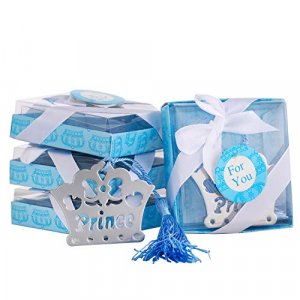 Yuokwer 24pcs Metal Bookmarks Baby Shower Souvenirs Birthday Baby Shower Favors Gift for Guest,Gift Boxed Book Lovers Collection (24, Blue Prince)