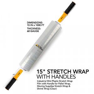 15 Inch Stretch Wrap - Industrial Clear Plastic Stretch Wrap Film for Pallet Wrap, Moving Supplies Stretch Wrap - 1000 Feet, 60 Gauge, 1 Pack