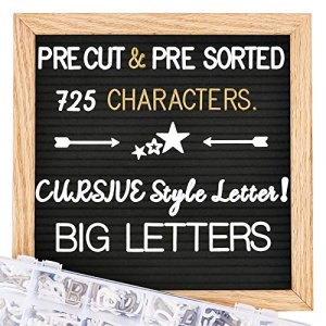 Felt Letter Board with Letters, 10x10 Inch Changeable Letter Boards + Pre Cut & Sorted 725 Letters, Cursive Style Letters, Big Letters, Letter Organi