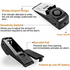 EMDMAK Door Stop Alarm with 120DB Siren Door Stop for Home & Travel (Black) (Pack of 2)