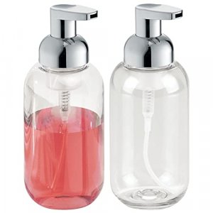 mDesign Foaming Soap Dispenser Pump Bottle for Bathroom Vanities or Kitchen Sink, Countertops - Pack of 2, Clear/Chrome