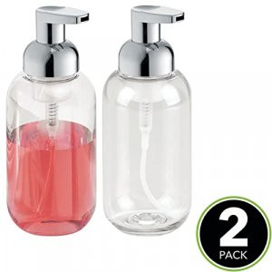 mDesign Foaming Soap Dispenser Pump Bottle for Bathroom Vanities or Kitchen Sink, Countertops - Pack of 2, Clear/Chrome
