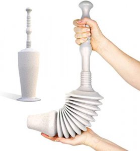 Luigi s Toilet Plunger with Caddy - Heavy Duty, Double Thrust, Powerful Pump - Bellow Design for Max Force - for Low Flow, Elongated & Square Botto