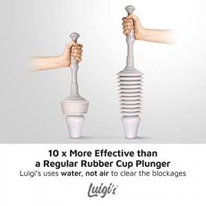 Luigi s Toilet Plunger with Caddy - Heavy Duty, Double Thrust, Powerful Pump - Bellow Design for Max Force - for Low Flow, Elongated & Square Botto