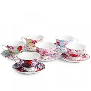 BTaT- Tea Cups, Tea Cups and Saucers Set of 6, Tea Set, Floral Tea Cups (8oz), Tea Cups and Saucers Set, Tea Set, Porcelain Tea Cups, Tea Cups for Te
