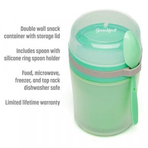  Goodful Double Wall Insulated Yogurt Container, Leak Proof Food  Storage, Snack Container with Reusable Plastic Spoon, Microwave Safe,  Dishwasher safe, Freezer Safe, 14-Ounce, Green : Everything Else