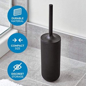 iDesign - 29567 Cade Bowl Brush and Holder, Toilet Cleaning Set for Bathroom, Matte Black 2 Each
