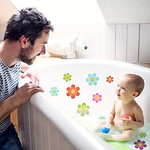 Non Slip Bathtub Stickers Adhesive Decals with Bright Colors, Daisy Bath Treads and Anti-Slip Appliques for Bath Tub, Stairs, Shower Room and Other S
