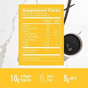 Vital Proteins Collagen Coffee Creamer, No Dairy & Low Sugar Powder with Collagen Peptides Supplement - with Energy-Boosting MCTs - Vanilla 10.6oz