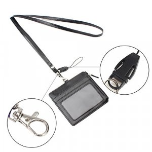  Badge Holder with Zip, Wisdompro Double Sided PU