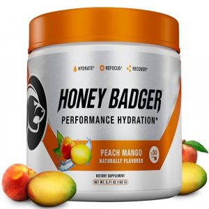 Honey Badger Vegan Keto Alpha-GPC Nootropic Hydration Electrolytes | Peach Mango | Natural BCAA Energy + EAA Rehydration Hangover Endurance | Caffein