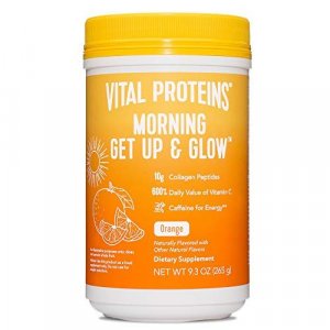 Vital Proteins Morning Get Up and Glow Collagen Peptides Powder Supplement, 90mg of Caffeine - 9.3oz, Orange