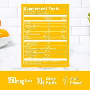 Vital Proteins Morning Get Up and Glow Collagen Peptides Powder Supplement, 90mg of Caffeine - 9.3oz, Orange