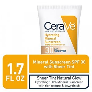 CeraVe Tinted Sunscreen with SPF 30 | Hydrating Mineral Sunscreen With Zinc Oxide & Titanium Dioxide | Sheer Tint for Healthy Glow | 1.7 Fluid Ounce