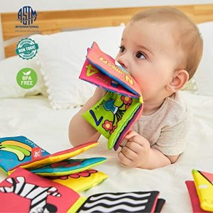 TOP BRIGHT Soft Cloth Books for Babies First Year, Baby Toys 6 to 12 Months Girls and Boys, Crinkly Cloth Book Bath Toys(Pack of 6)