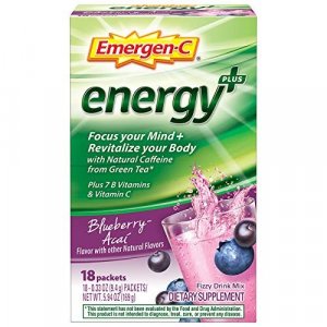Emergen-C Energy+, With B Vitamins, Vitamin C And Natural Caffeine From Green Tea (18 Count, Blueberry Acai Flavor) Dietary Supplement Drink Mix, 0.3